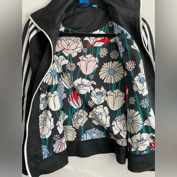 Adidas Floral Lined Athletic track full zip Jacket Sz S - Picture 9 of 14